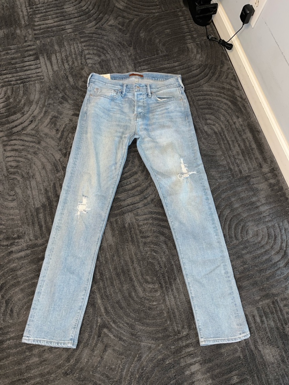 Men's Straight Light Blue Distressed Jeans.  Iconic Selvedge Straight.